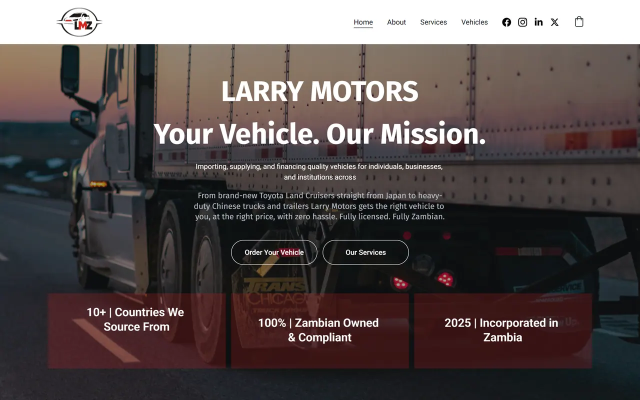 Larry Motors website, home page