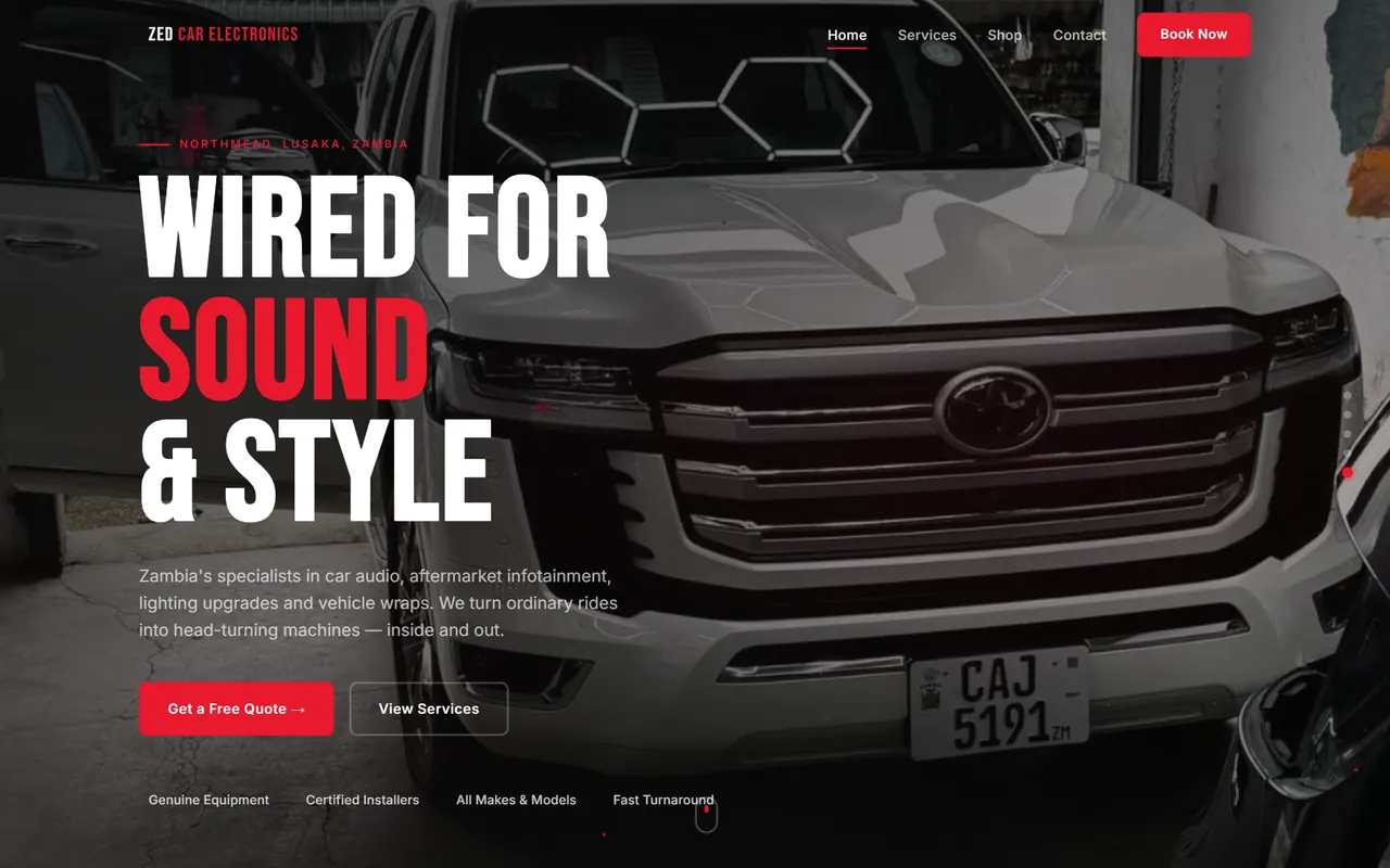 ZED Car Electronics website, home page